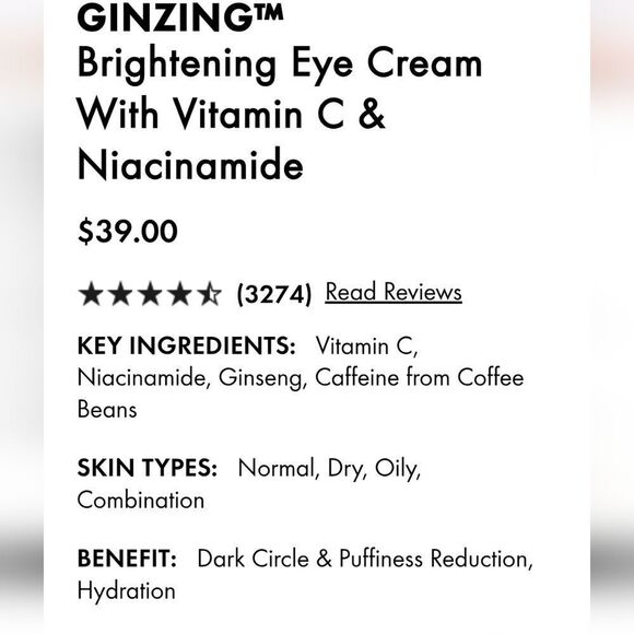 ORIGINS GinZing Brightening Eye Cream with Vitamin C & Niacinamide NEW - Picture 5 of 15